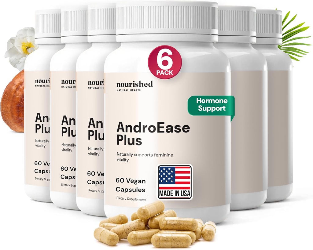 Nourished AndroEase Plus για την Υγεία των Γυναικών - Ψευδάργυρος, Reishi, Πράσινο Τσάι και Saw Palmetto για τις γυναίκες - για την ενέργεια, τη ζωτικότητα, τα μαλλιά προσώπου και την καθημερινή ευεξία - 360 κάψουλες, Made in USA