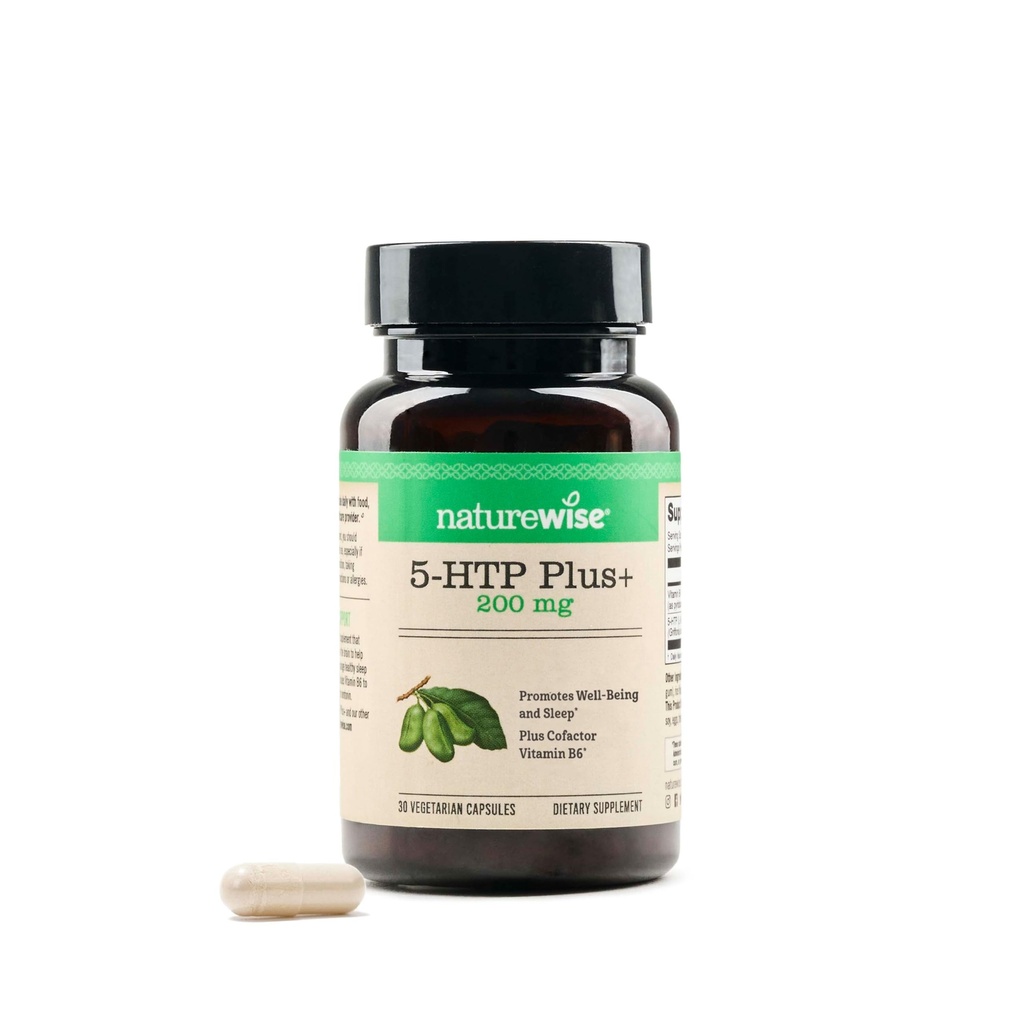 NatureWise 5-HTP 200mg συμπλήρωμα από σπόρους Griffonia με συμπαράγοντα βιταμίνης B6 - Υποστήριξη Mood και Φυσική Βοήθεια για τον Ύπνο για Ενήλικες - Καθυστέρηση-Αφαίρεση, Vegan - 30 Count[1-Month Supply]