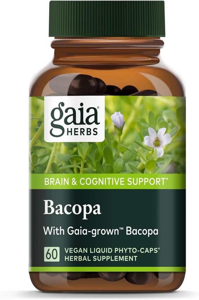 Gaia Herbs Bakopa - Εγκεφαλική και Γνωστική Υποστήριξη Βότανο συμπλήρωμα - Made with Bacopa (Bacopa Monnieri) to Help support a Thriving Mind - 60 Vegan Liquid Phyto-Capsules (Up to 60-Day Supply)