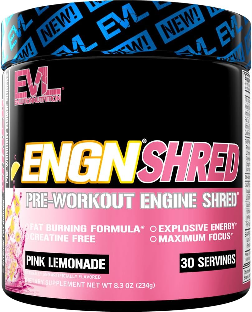 EVL Ultimate Preworkout Powder - Θερμογόνος καύση λίπους Υποστήριξη Preworkout Powder Drink for Lasting Energy Focus and Stamina - ENGN Shred Intense Create Free Preworkout Drink Mix - Pink Λεμονάδα