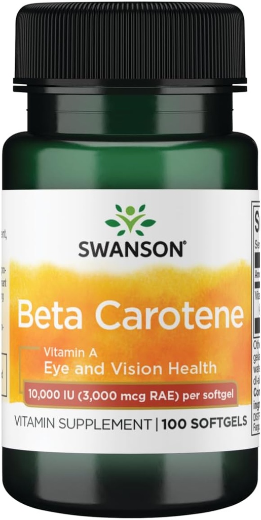 Swanson Beta-Carotene (Vitamin A) Skin Eye Immune System Health Antioxidant Support 10000 Iu (3000 mcg) 100 Softgels