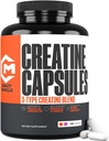 Κάψουλες Creatine, 5g Premium 3X ThreeAtine Preworkout Μαζική Μύες Κεραυνός, Υψηλή Απορρόφηση Εύκολο να λάβει Creatine Μονοϋδρικά Χάπια Εναλλακτική βέλτιστη απόδοση για άνδρες γυναίκες, 180 κάψουλες
