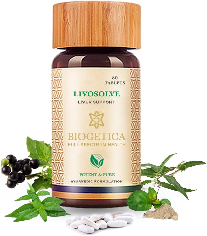 Biogetica Livosolve Βότανο συμπλήρωμα για τη φροντίδα του ήπατος - Σύνολο Ηπατικής Υποστήριξης, Καθαριότητας & Αποτοξίνης, Προστατεύει κύτταρα & ένζυμα - 100% Vegan Non- GMO - 80 δισκία