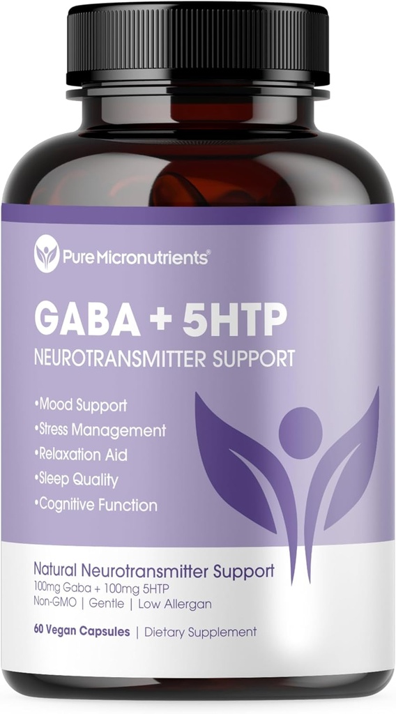 Pure 5-HTP (5-Hydroxytryptophan) Plus GABA Supplement - for Sleep, Mood & Stress Management - 60 Veggie Caps