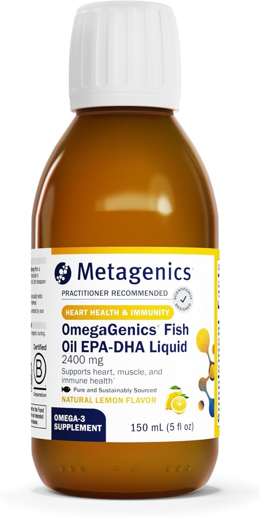 Μεταγονική OmegaGenics EPA-DHA 2400 mg - Συμπλήρωμα Υγρού Λιπαντικού Υψηλής Ικανότητας για την Υγεία της Καρδιάς & την Ανοσολογική Υποστήριξη* - Βιώσιμα πηγάζει - Γεύση Λεμόνι - Μη Γλουτένη & Μη Γλουτένη - 30 Σερβιέτες