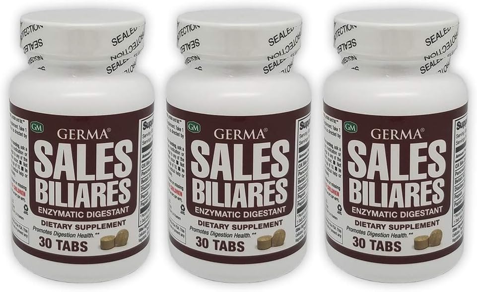 Germa Bile Salts Natural Dietary Supplement. Enzymatic Digestant. Aids in The Digenstion of Starch, Protein and Fat. 30 Tablets. Pack of 3