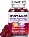 Sugar Free Lions Mane Supplement Gummies with KSM-66 Ashwagandha - Nootropic Supplement for Cognition, Brain Fog, Mental Clarity, Focus & Stress Support - Φυσική γεύση μούρου, Vegan, Made in USA