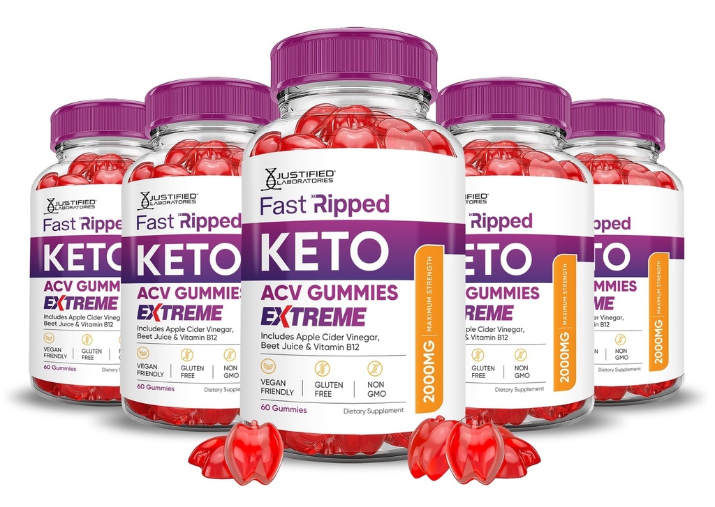 Justified Laboratories (5 Pack Fast Riped Keto ACV Gummies Extreme 2000MG Fast Ripped Keto Gummies Apple Cider Vinegar Formed with Pomegranate Beet Buice Powder B12 Vegan Non GMO 300 Gummys