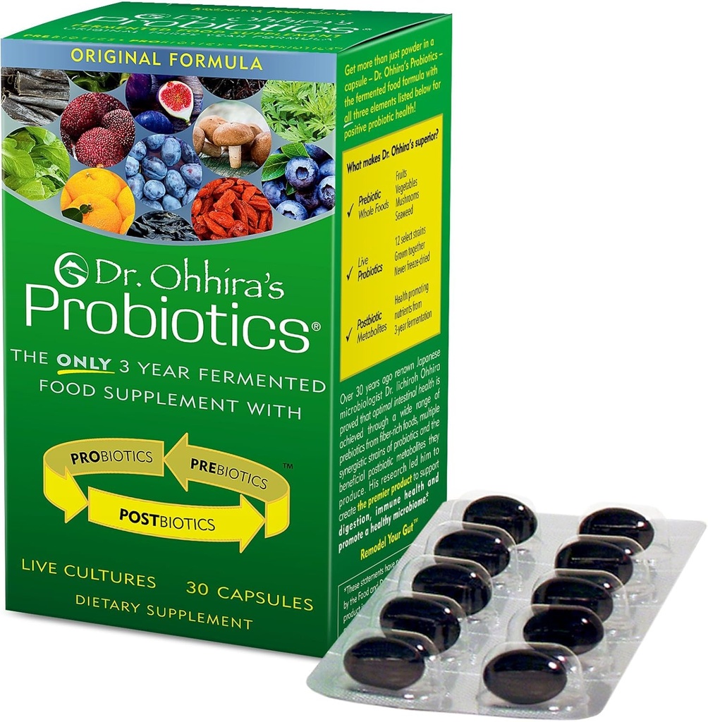 Dr. Ohhira’s Probiotics Original Formula with 3 Year Fermented Prebiotics, Live Active Probiotics and The only Product with Postbiotic Metabolites, 30 Capsules
