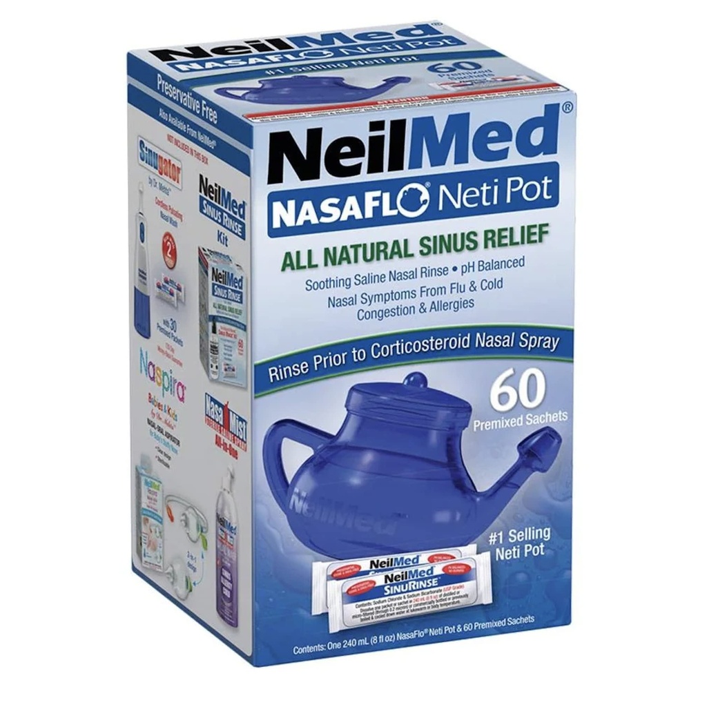 NeilMed NasaFlo Άθραυστο Neti Pot με 60 προμιγμένα πακέτα