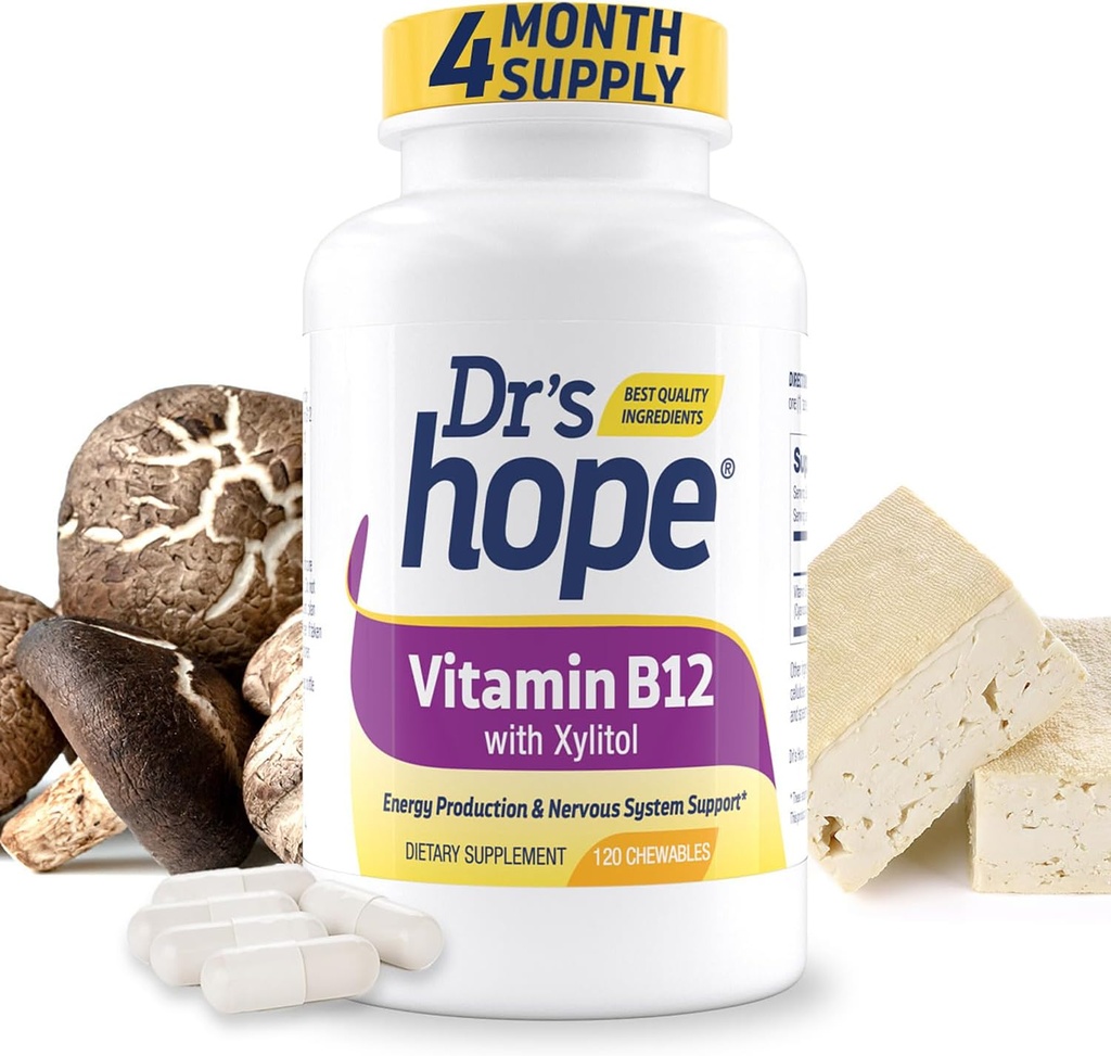 Βιταμίνη B12 1000 Mcg, B12 Βιταμίνες 1000 McG Βοήθεια για την αύξηση του μεταβολισμού, της παραγωγής ενέργειας και της υποστήριξης του νευρικού συστήματος, 120 Μασώμενα δισκία - 1 δισκίο ανά υπηρεσία, χωρίς ΓΤΟ & γλουτένη