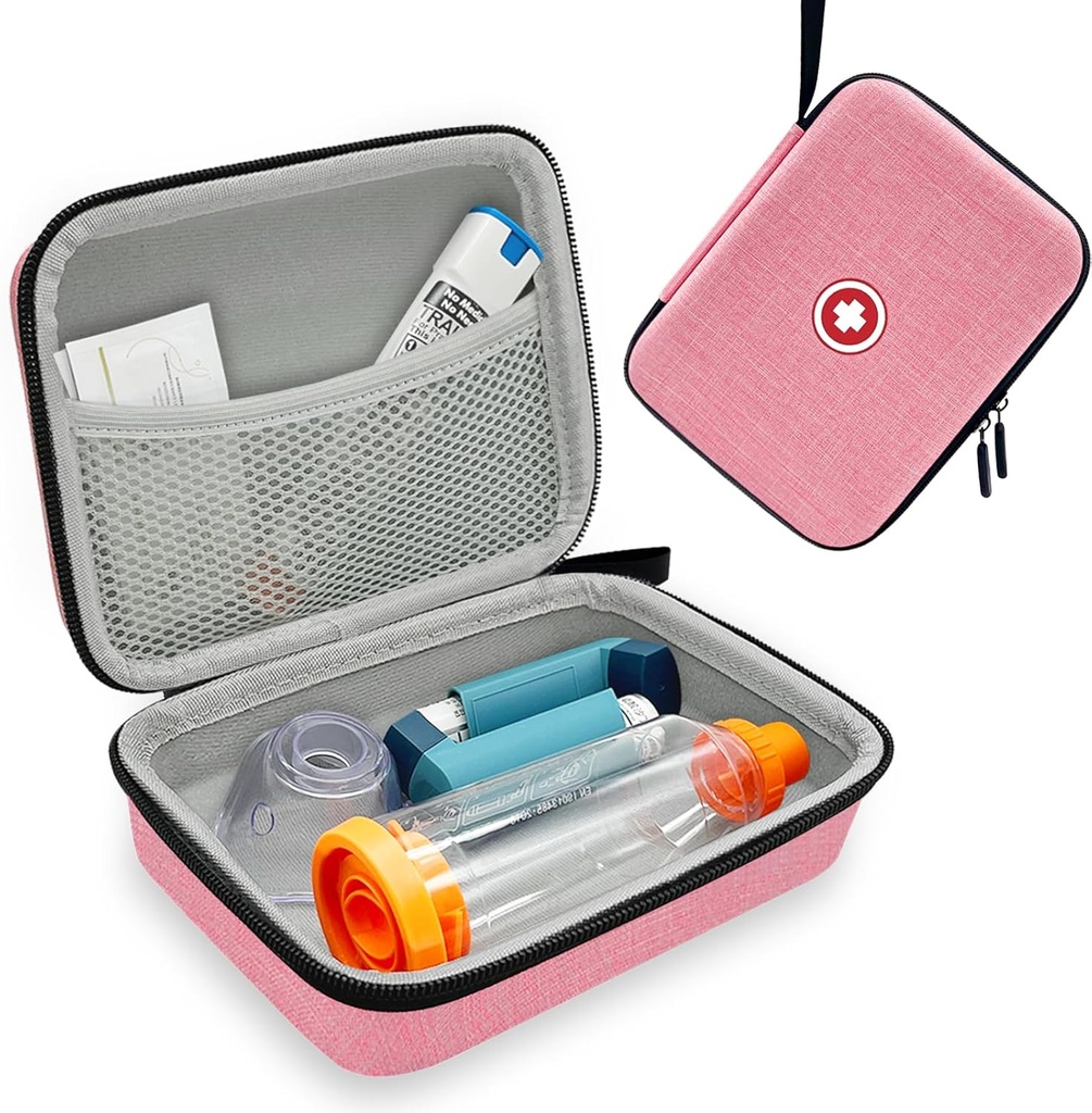 Hard Inhaler Spacer περίπτωση για παιδιά και ενήλικες, περίπτωση Asthma Inhaler με Mesh Pocket για την ιατρική και άλλα αξεσουάρ, ροζ (Bag Only)