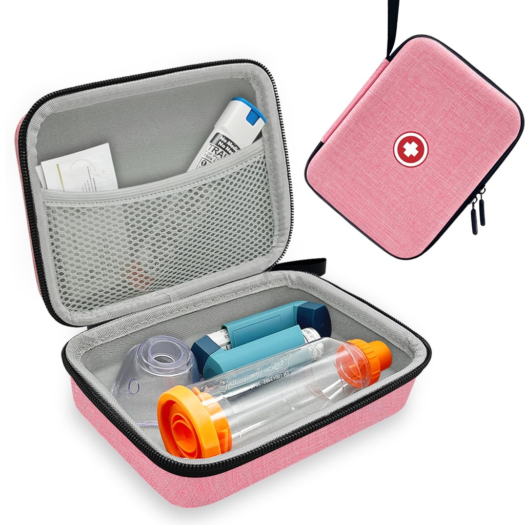 Hard Inhaler Spacer περίπτωση για παιδιά και ενήλικες, περίπτωση Asthma Inhaler με Mesh Pocket για την ιατρική και άλλα αξεσουάρ, ροζ (Bag Only)