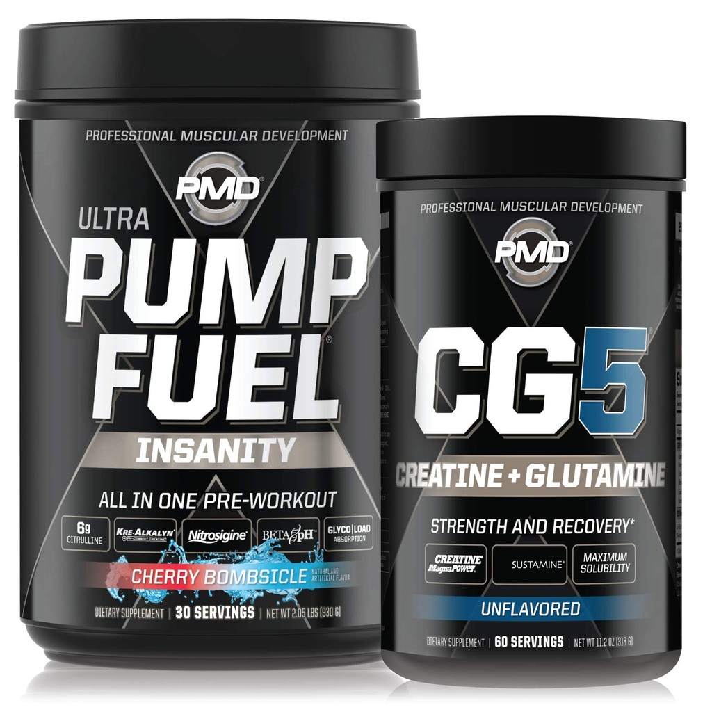 PMD σπορ Ultra Αντλία Fuel Insanity - Προ προπόνηση – Cherry Bombsicle (30 εξυπηρετήσεις) Αθλητισμός CG5 Premium Creatine και L-Glutamine σκόνη (60 εξυπηρετούν)