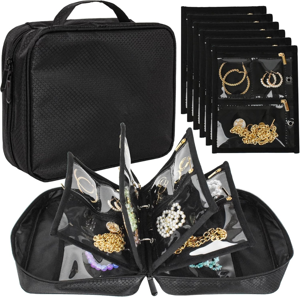 Travel Jewelry Organizer Case, Jewelry Τσάντες Jewelry Αποθήκευση Βιβλίο Binder με Clear Zipper Velvet Pouch για Ταξίδια, Earrings, Δαχτυλίδια, Κολιέ, βραχιόλι