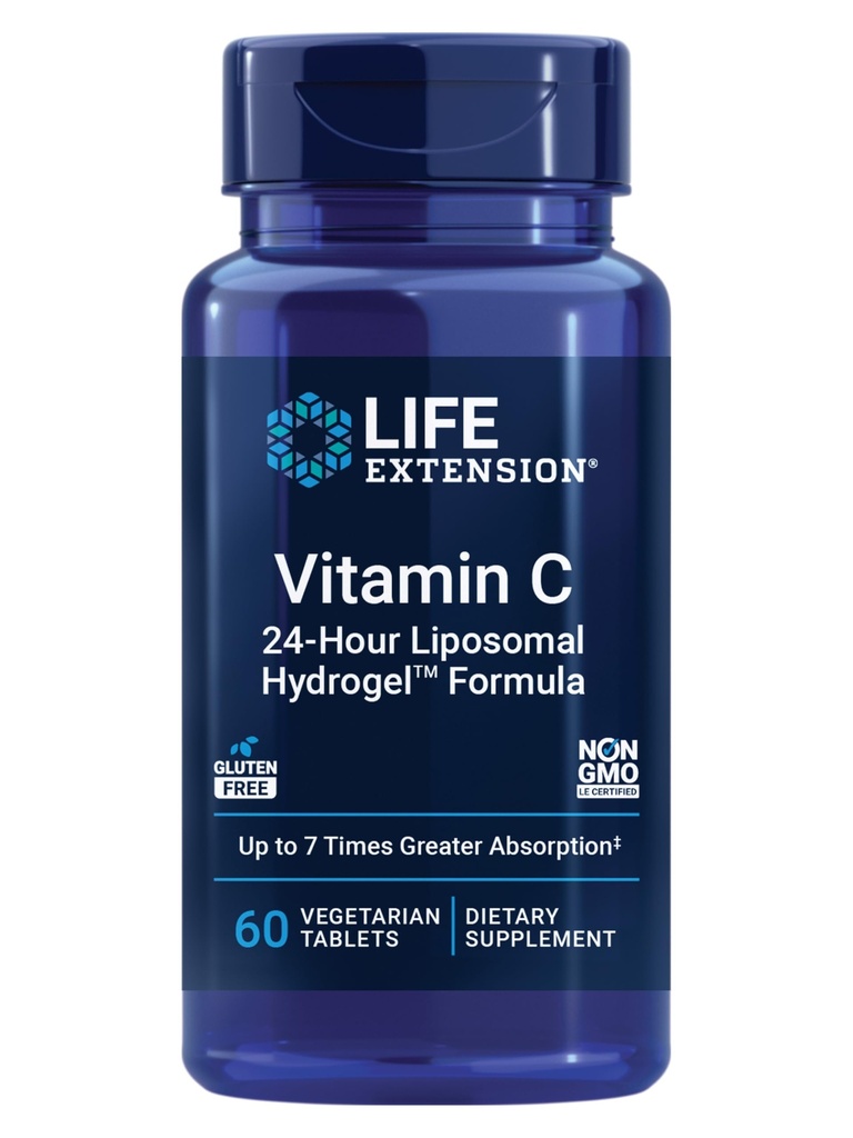 Επέκταση ζωής Βιταμίνη C 24-Hour Liposomal HydrogelTM Formula, απορροφά καλύτερη από την τυπική βιταμίνη C, έως και 24 ώρες, πάρτε το περισσότερο από τη βιταμίνη C σας, χωρίς γλουτένη, μη- ΓΤΟ, χορτοφάγους, 60 δισκία