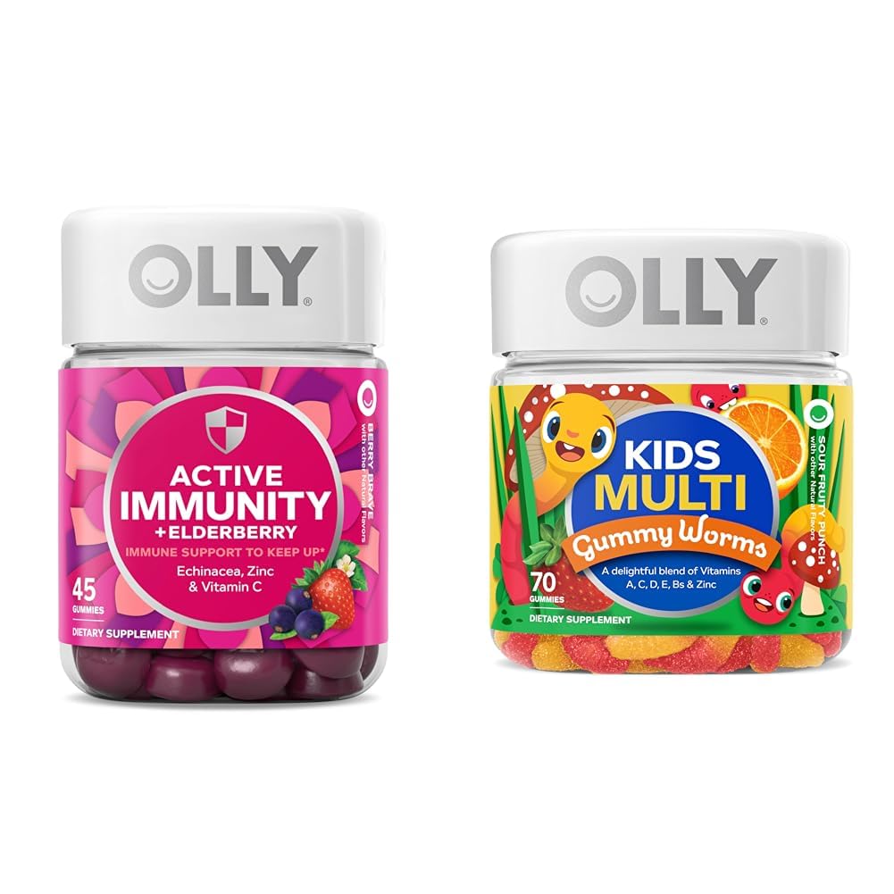 OLLY Gummy Ενεργό Ανοσία+Elderberry 45 Gummies & Παιδιά Multivitamin Gummy Worms 70 Count