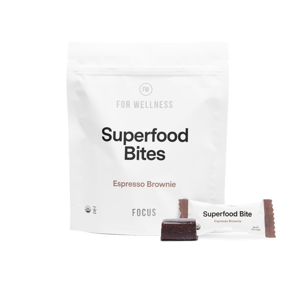 Για την ευεξία Superfood Focus Bites (20 Count), Cocoa Espresso Brownie – Μειώνει τη Κόπωση, Βελτιώνει την πέψη και την υποστήριξη λειτουργία του εγκεφάλου
