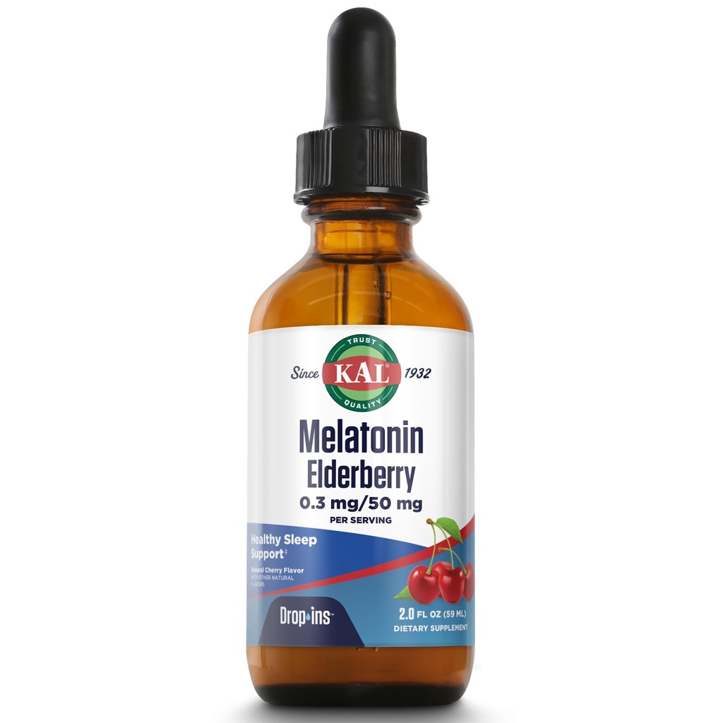 KAL 0.3 Mg μελατονίνη Cherry Elderberry Dropins, 2 ρευστή ουγγιά