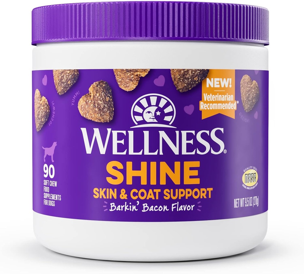 Wellness Barkin' Bacon Γεμάτο μαλακό δέρμα & παλτό συμπληρώματα για σκύλους, 90 Count