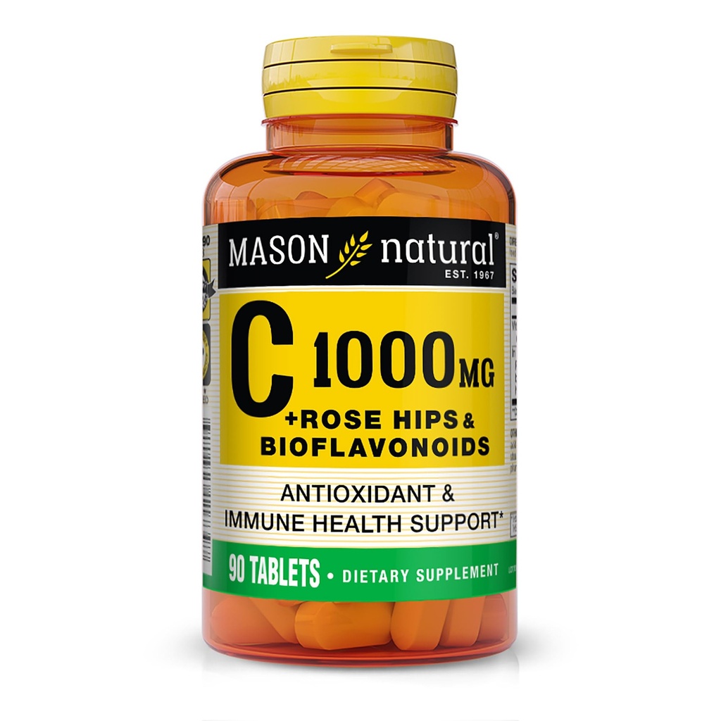 MASON NATURAL Vitamin C 1, 000 mg Plus Rose HIPS και Bioflavonoids Complex - Υποστηρίζει ένα υγιές ανοσοποιητικό σύστημα, αντιοξειδωτικό και ουσιαστικό θρεπτικό συστατικό, 90 δισκία