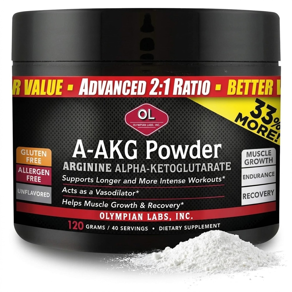 Olympian Labs PSN A-AKG Powder for Men's Health, Energy & Sports Nutrition Performance, 40-3g Services, 120 Gram Jar