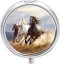 Horses Running Art Pill Υπόθεση 3 Διαμέρισμα Φορητό κουτί χάπια Καθημερινή Round Pill Διοργανωτής για Pocket Purse Καθημερινή Ιατρική Δοχείο για να κρατήσει βιταμίνες Fish Oil Ταξίδια Δώρα