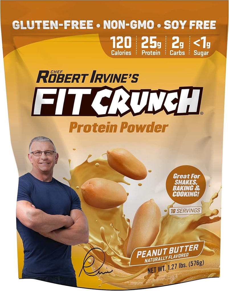FITCRUNCH Tri-Blend πρωτεΐνη ορού γάλακτος, Κέτο φιλικό, χαμηλή θερμίδες, υψηλή πρωτεΐνη, χωρίς γλουτένη, χωρίς σόγια (18 σερβίροντας, φυστικοβούτυρο)