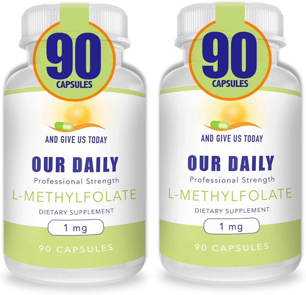 Daily Vites L-Methylfolate 1mg / 1000 mcg Μέγιστη Δύναμη Ενεργό Φολικό, 5-MTHF, Filler Free, Χωρίς γλουτένη, Μη-GMO, Χορτοφαγικές Κάψουλες 90 Count (Pack of 2)