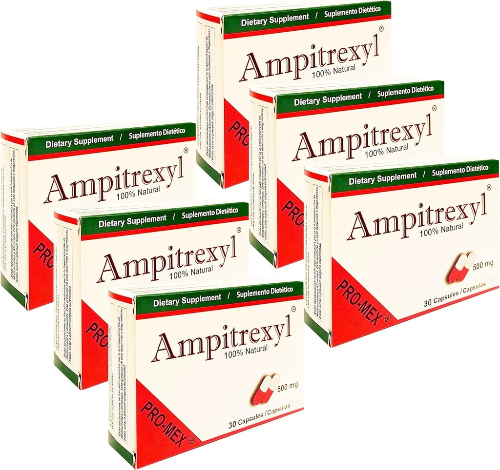 500mg x 6 Συσκευασία - Βότανο συμπλήρωμα υποστήριξης ανοσοποιητικών Promex Ampitrexyl; 30 κάψουλες κάθε (180 κάψουλες Σύνολο)