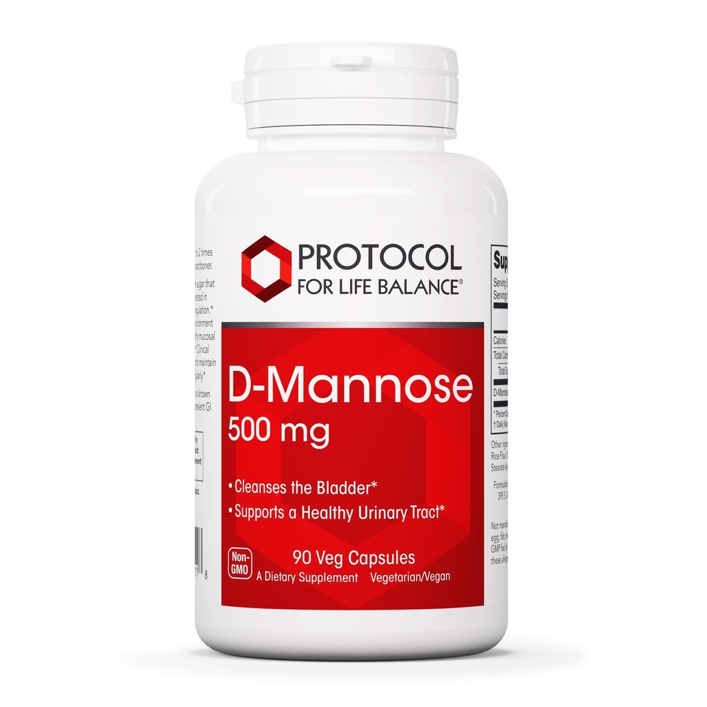 Πρωτόκολλο D-Mannose - 500mg - Καθαρισμός της ουροδόχου κύστης - Υποστήριξη Υγιεινή Ουρολοίμωξη* - για άνδρες & γυναίκες - Kosher & μη ΓΤΟ - 90 κάψουλες Veg