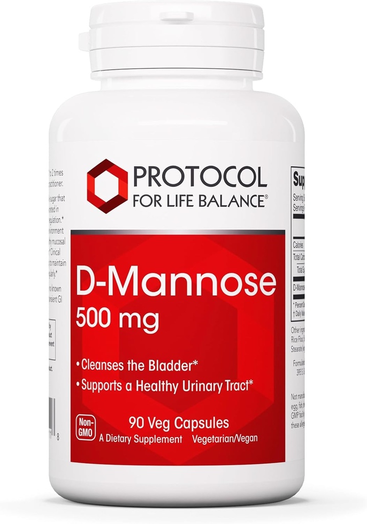 Πρωτόκολλο D-Mannose - 500mg - Καθαρισμός της ουροδόχου κύστης - Υποστήριξη Υγιεινή Ουρολοίμωξη* - για άνδρες & γυναίκες - Kosher & μη ΓΤΟ - 90 κάψουλες Veg