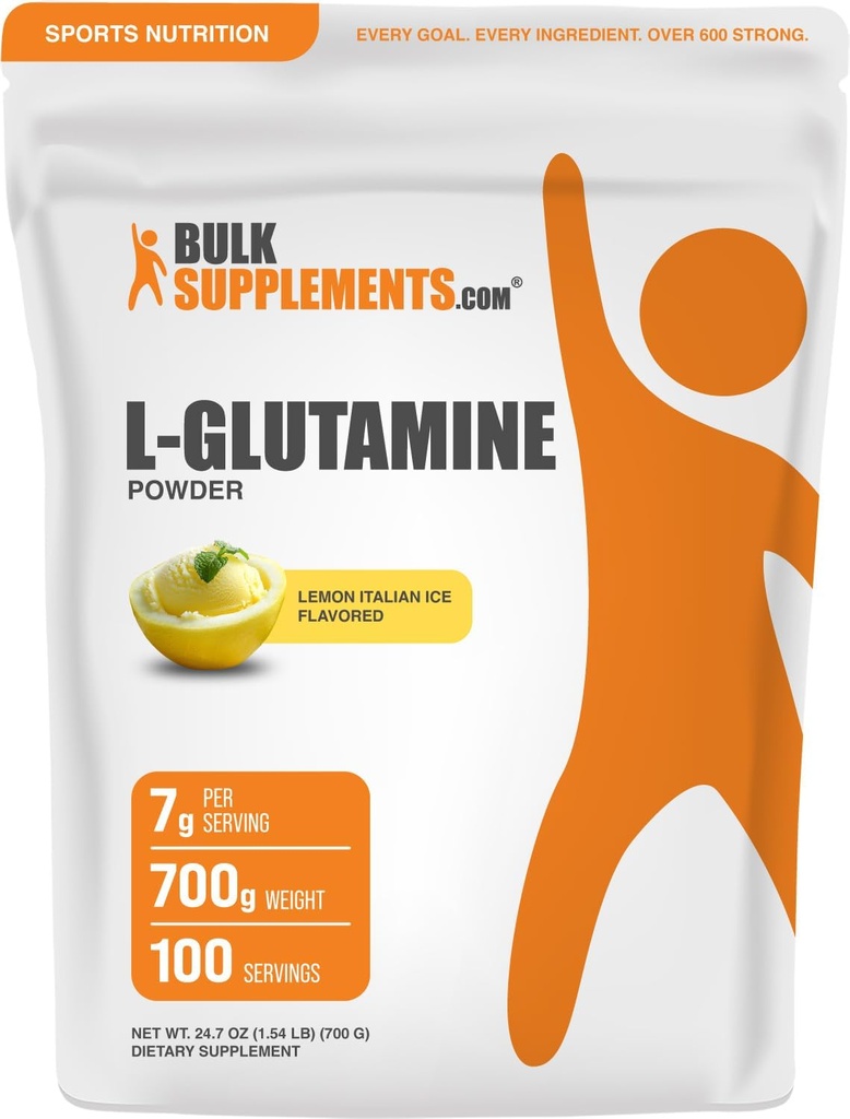 BulkSupplements.com L-Glutamine σκόνη - συμπλήρωμα γλουταμίνης, Amino Acid συμπλήρωμα - Λεμόνι ιταλική γεύση πάγου, 7g ανά υπηρεσία, 700g (1,5 lbs) (πακέτο του 1)