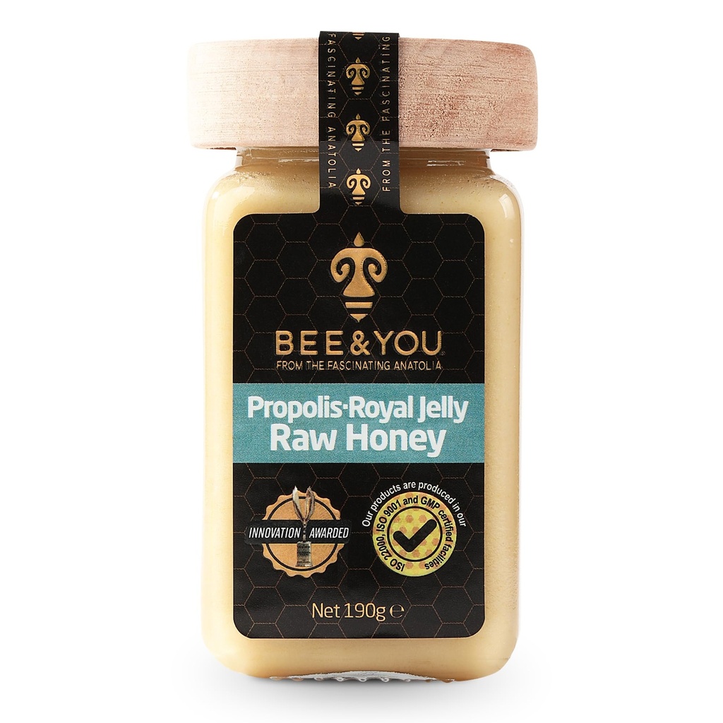 Bee and you Royal Jelly Raw Honey, Propolis Extract, 100% Φυσικό Superfood, Ultra Pure, συμπλήρωμα υποστήριξης του ανοσοποιητικού, Αντιοξειδωτικά, Κέτο, Παλαιό, Χωρίς γλουτένη, 6,7 oz
