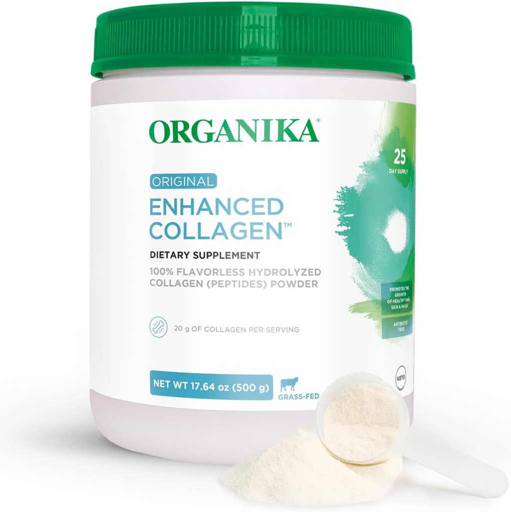 Organika Enhanced Hydrolyzed Collagen Peptides Σκόνη: Εύκολη Απορρόφηση Άγευστη σκόνη κολλαγόνου για το δέρμα, τα μαλλιά, νύχια, αρθρώσεις, μύες, & κόκκαλα - Keto, GMO-free, Grass-Fed - 25 ημέρες προσφοράς - 18 oz