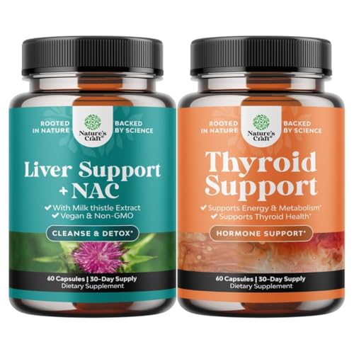 Bundle of Liver Support NAC Supplement with Milk Thittle Extract, N Acetyl Cysteine and Artichoke, and Herbal Thyroid Support Complex - Pont Kelp Iodine for Hormone Balance - Mood & Energy