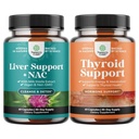 Bundle of Liver Support NAC Supplement with Milk Thittle Extract, N Acetyl Cysteine and Artichoke, and Herbal Thyroid Support Complex - Pont Kelp Iodine for Hormone Balance - Mood & Energy