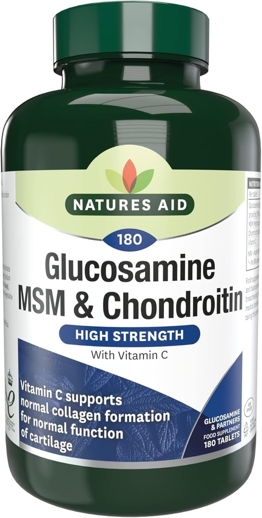 Nature's Aid Glucosamine 500mg, MSM 500mg + Chondroitin 100mg 180 Tablets
