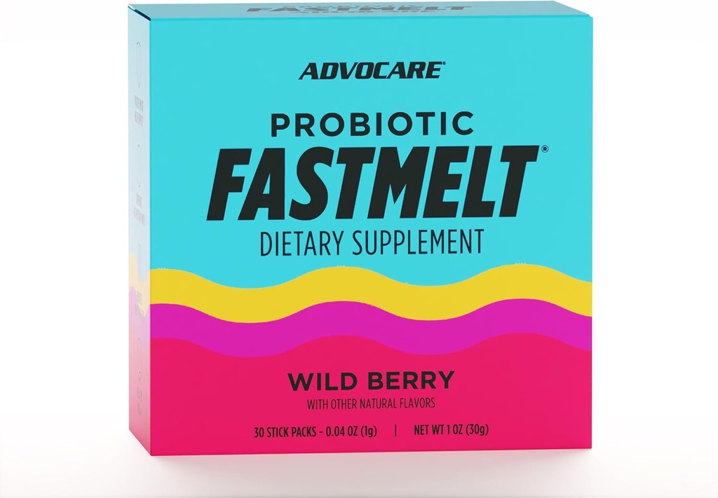 AdvoCare Probiotic Fastmelt - Premium συμπλήρωμα διατροφής για το έντερο, ανοσοποιητικό σύστημα και την υποστήριξη της υγείας της καρδιάς* - Wild Berry, 30 Stick συσκευασίες