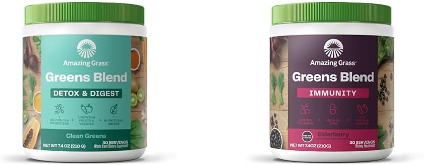 Amazing Grass Greens Blend Detox & Digest: Smoothie Mix, Cleanse with Super Greens Powder & Greens Blend Superfood for Immune Support: Super Greens Powder Smoothie