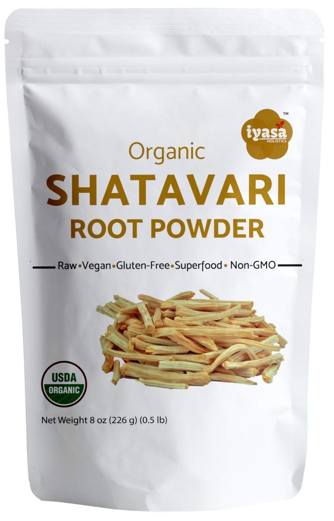Iyasa Holistics Organic Shatavari Root Powder Value Pack 8 oz/227 Gm, Asparagus racemosus, USDA Organic Ayurveda βότανο, τονωτικό για την υγεία των γυναικών, Γενική Αναζωογόνηση Tonic Resealable Pouch