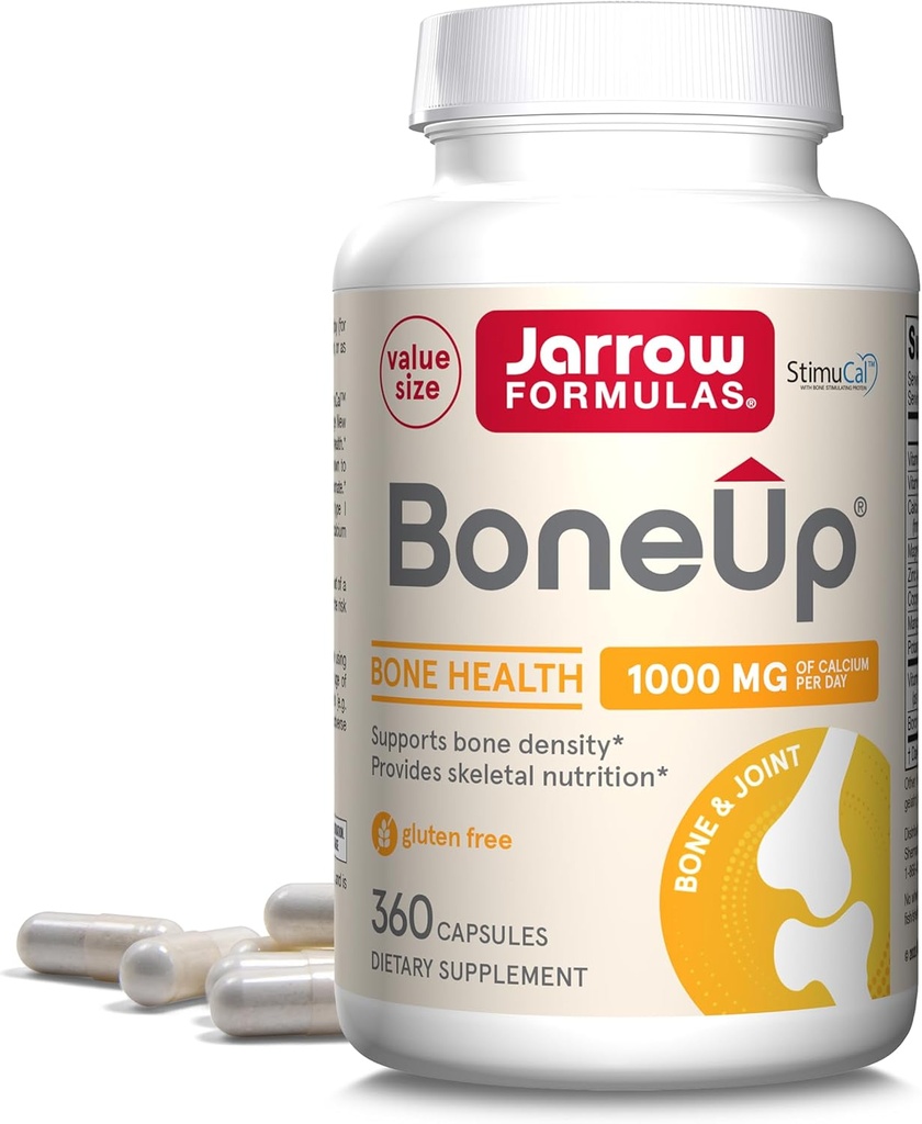 Jarrow Formulas BoneUp for Bone Density - Vitamin D3 and K2, Calcium Support, 360 Capsules, Promotes Skeletal Nutrition, Up to 60 Days Supply