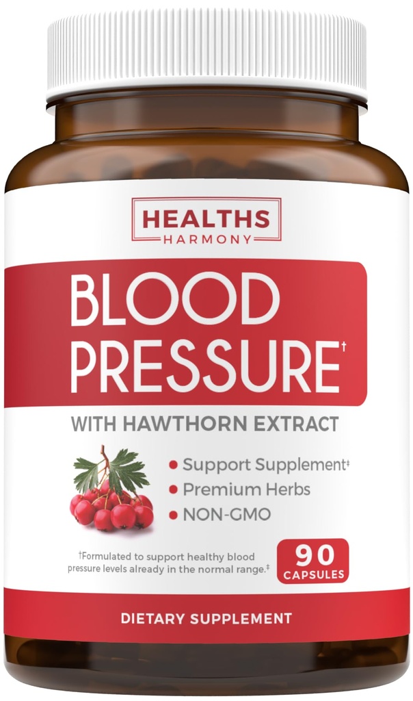 Συμπλήρωμα υποστήριξης πίεσης αίματος (NON-GMO) Premium Φυσικά Βότανα, Βιταμίνες & μούρα - Υψηλή Δοσολογία του εκχύλισμα καρπού Hawthorn – Υποστηρίζει τα επίπεδα πίεσης αίματος ήδη στο κανονικό εύρος – 90 κάψουλες