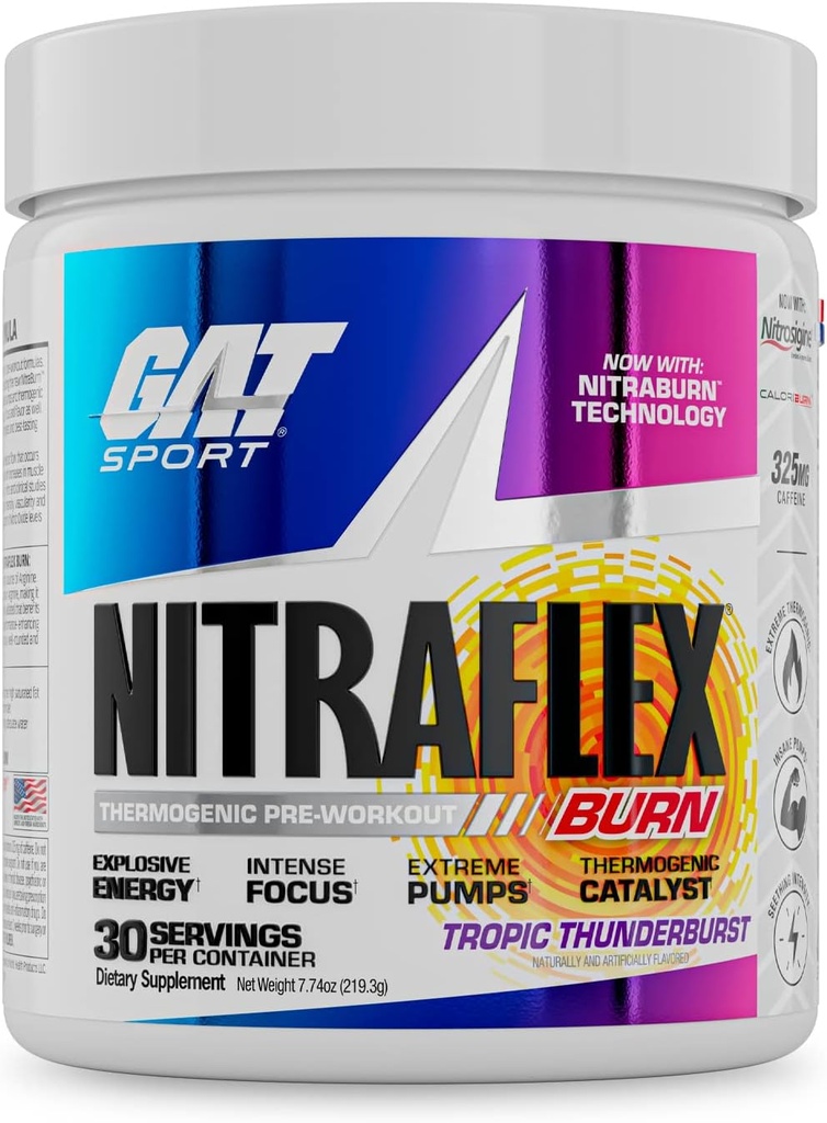 GAT SPORT NITRAFLEX Burn, Pre workout θερμογόνος σκόνη, Tropic Thunderburst, 30 εξυπηρετήσεις