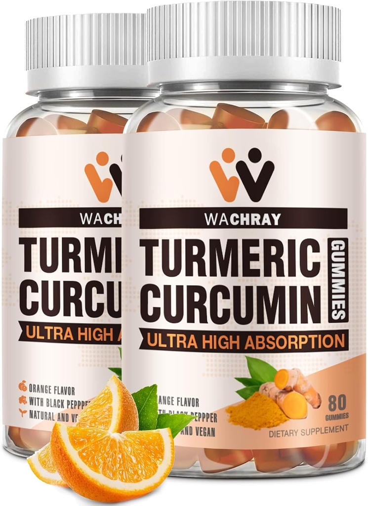 Turmeric Curcumin Gummies with Ginger & Black Pepper Extract - 2 τεμ. Tumeric Gummy Συμπληρώματα για τον πόνο Φλεγμονή Κοινή Υποστήριξη για την Υγεία Βάρος - Vegan, Organic, Gelatin-Free - για ενήλικες και παιδιά