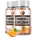 Turmeric Curcumin Gummies with Ginger & Black Pepper Extract - 2 τεμ. Tumeric Gummy Συμπληρώματα για τον πόνο Φλεγμονή Κοινή Υποστήριξη για την Υγεία Βάρος - Vegan, Organic, Gelatin-Free - για ενήλικες και παιδιά