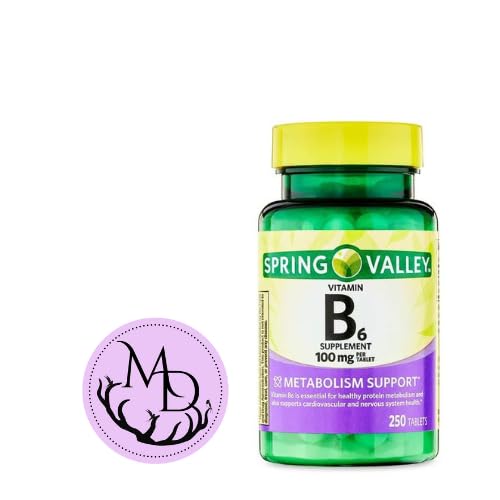 Γενόσημο συμπλήρωμα βιταμίνης B6 Spring Valley, 100 mg, 250 Count + Sticker Dri Store