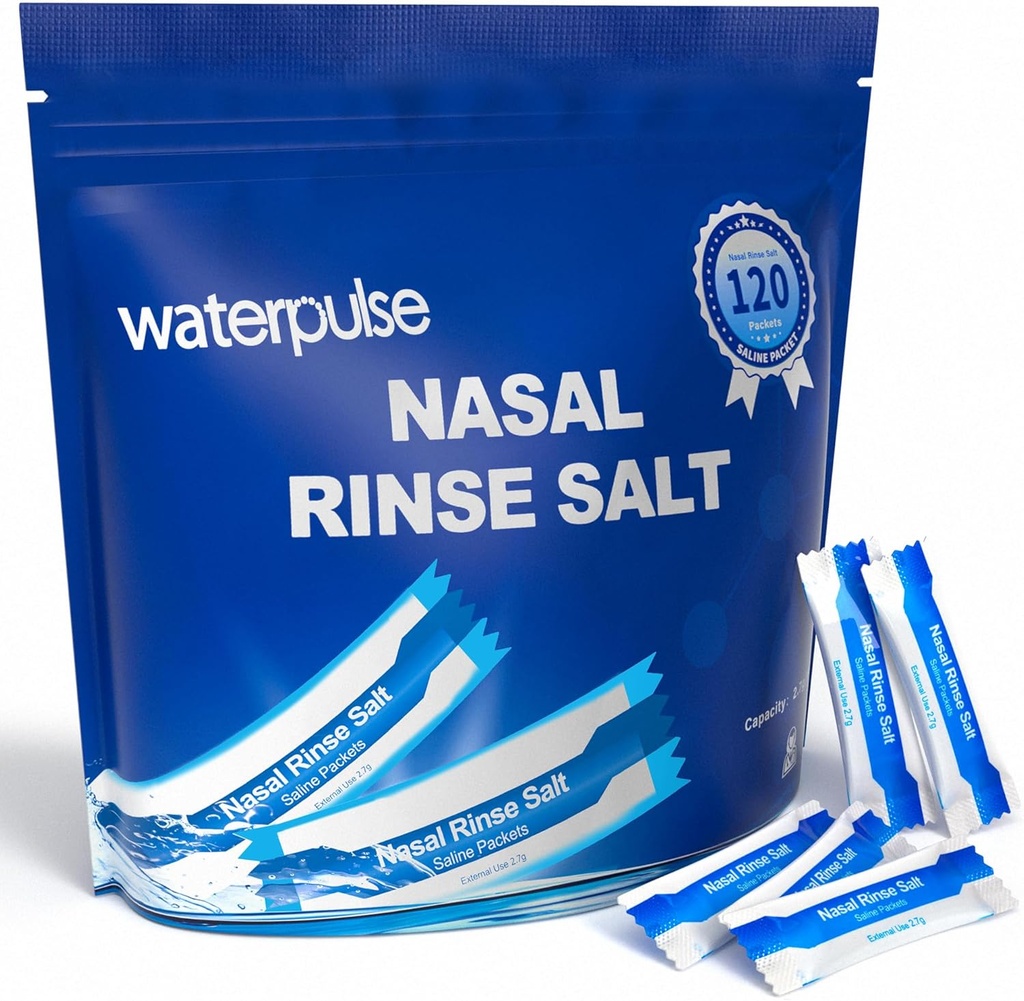 120 Saline Packets,Sinus Rinsing Packets for Neti Pots,Neti Pot Salt Packets Individually Wrapped,Nasal Rinse Packets Neti Pot Salt for Nasal Irrigation System,Nasal Wash Squeeze Bottle & Sinus Relief