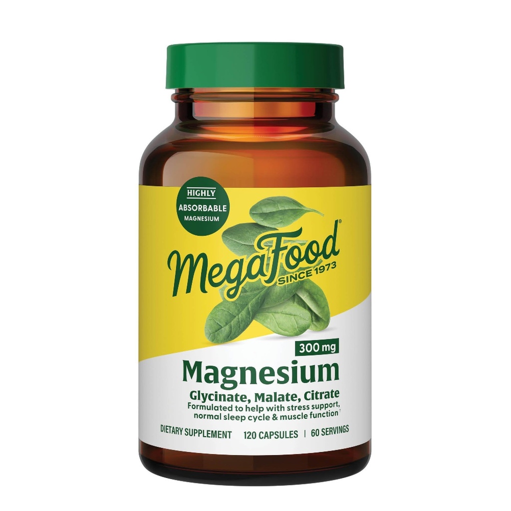 Megafood Μαγνήσιο 300 Mg - Εξαιρετικά απορροφήσιμο μείγμα του Μαγνησίου Γλυκινικό, Κιτρικό & Κακό για να βοηθήσει στην υποστήριξη της καρδιάς, Nerve Υγεία & χαλάρωση - 120 κάψουλες (60 εξυπηρετούν)