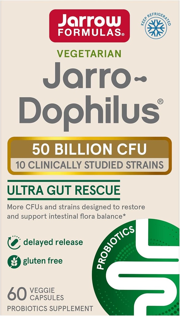 Jarrow Formulas Jarro-Dophilus Ultra - 50 δισεκατομμύρια βιώσιμοι οργανισμοί ανά υπηρεσία - 60 καθυστερημένη απελευθέρωση Veggie Caps - Αποκαθιστά, προστατεύει & διατηρεί την εντερική χλωρίδα - 60 εξυπηρετεί